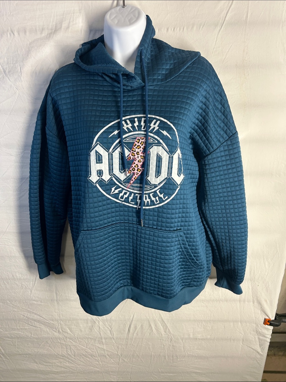 AC/DC Teal Quilted Pullover Hoodie - Men's Crewneck Sweater